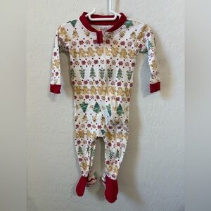 Burt's Bees Baby White Gingerbread & Tree Footed One-Piece with Red Trim